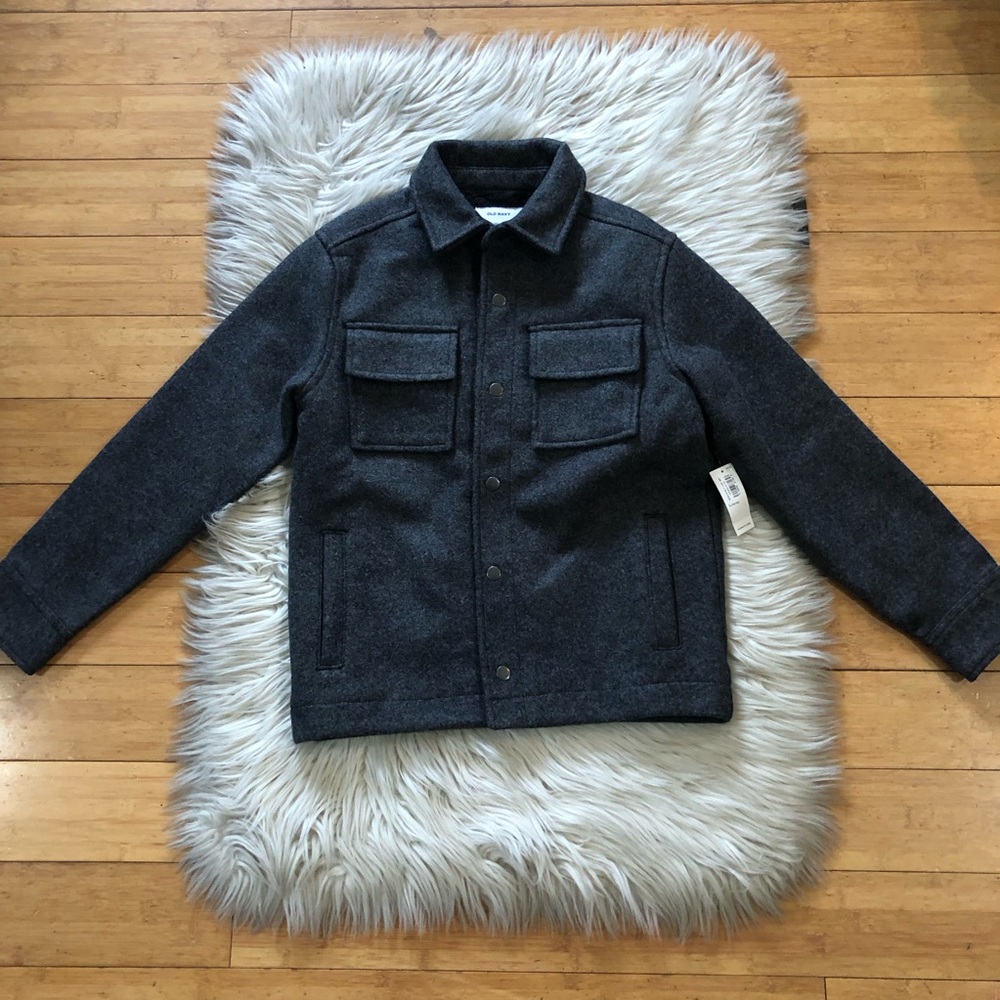 Old Navy Dark Gray Wool Blend Button Up Kids Jacket Coat size L (10/12) NWT